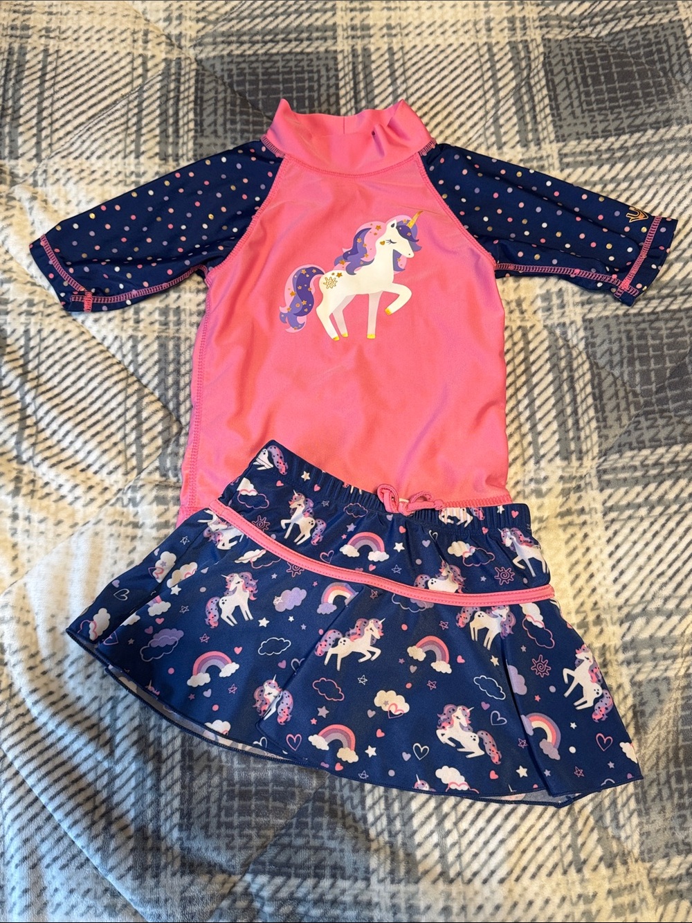 Girls Pink & Navy Unicorn Rash Guard Swim Set UV Skinz UPF 50+